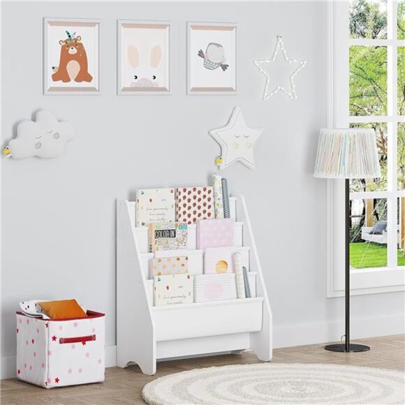 Kids Bookshelf Storage, Book Shelf for Kids Rooms, 4 Tier Sling Toddler - Picture 6 of 14
